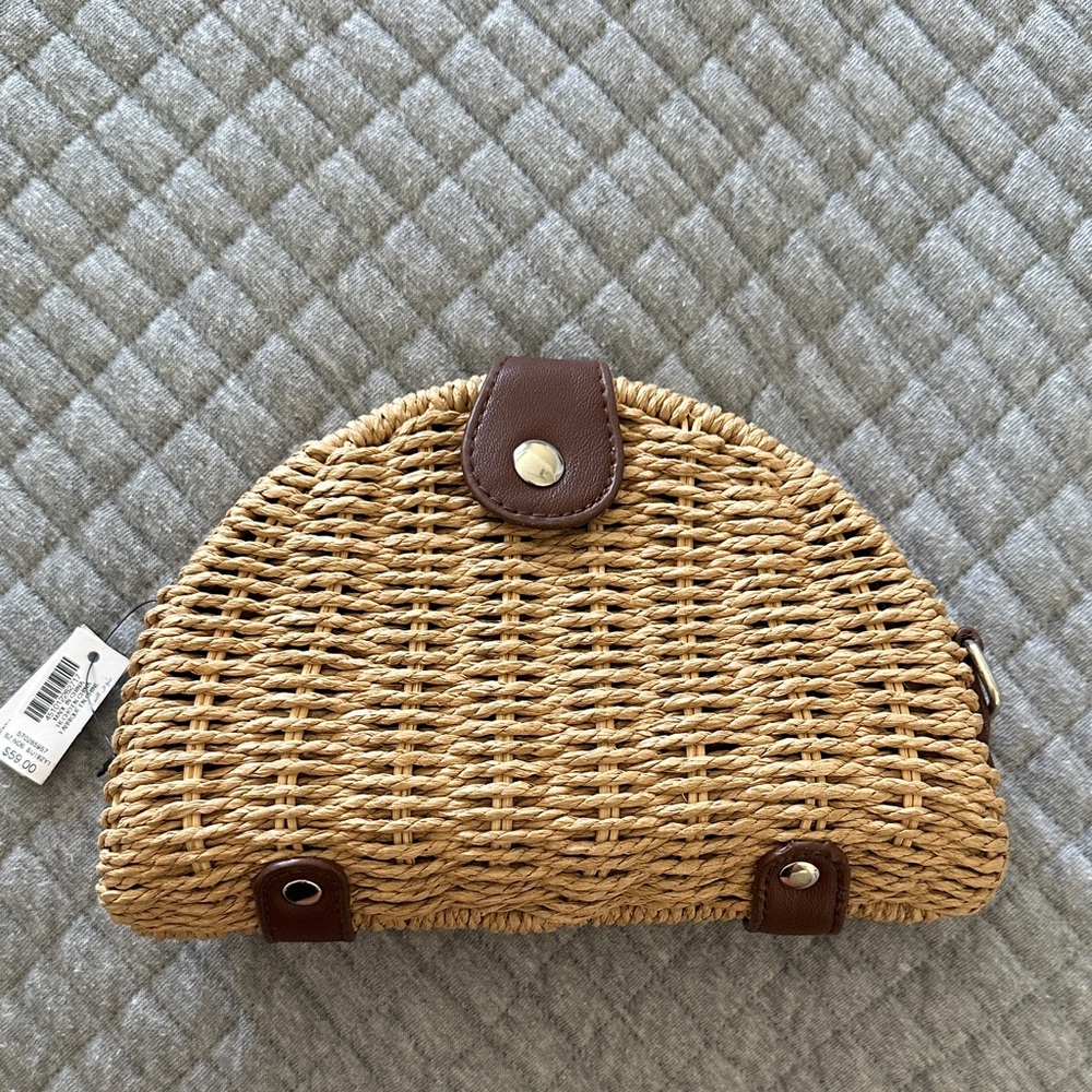 White House Black Market Tan Woven Clutch.